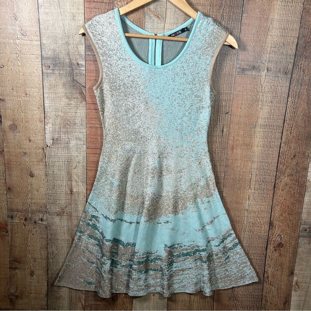 Nic Zoe Sleeveless PP Knit Dress Fit And Flare Abstract Metallic Ombre Midi